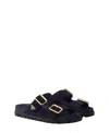 Prada Leather Slides Gold-tone Hardware Accents In Blue