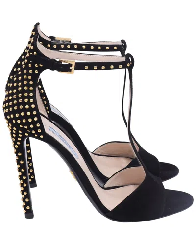 PRADA PRADA WOMEN'S SUEDE STUDDED T-STRAP SANDAL HEEL (AUTHENTIC PRE-LOVED)