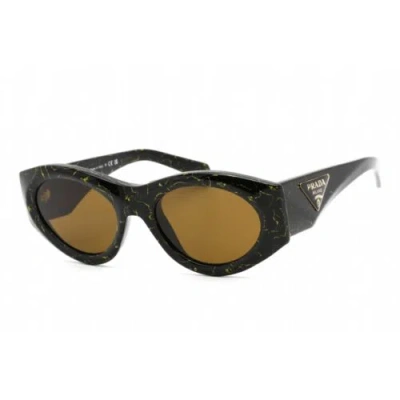 Pre-owned Prada Women's Sunglasses Full Rim Black Yellow Marble Cat Eye 0pr 20zs 19d01t In Brown