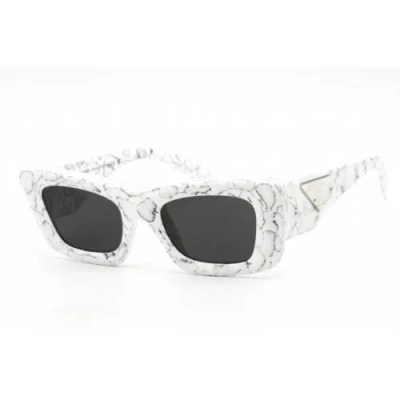 Pre-owned Prada Women's Sunglasses Matte White Marble Cat Eye Shape Frame 0pr 13zs 17d5s0 In Gray
