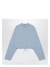 Prada Crew Neck Cropped Top Drawstring Hem In Light Blue