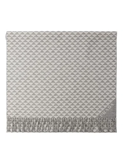 Prada Women's Symbole Double Wool And Cashmere Stole In Gray