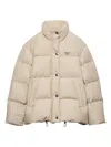Prada Triangle Logo Technical Down Jacket In Neutral