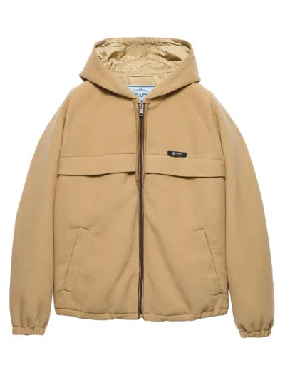 Prada Women's Technical Fleece Hoodie Jacket In Brown