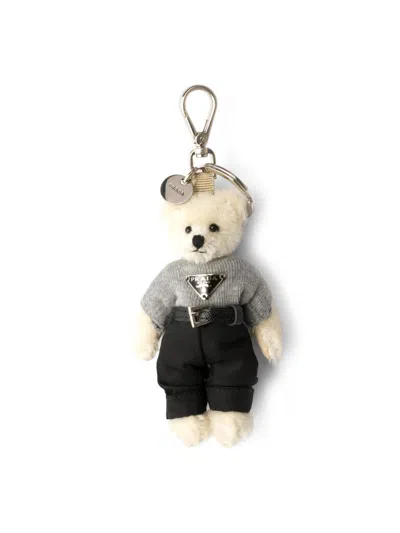 Prada Women's Teddy Bag Charm With Metal Ring In Gray