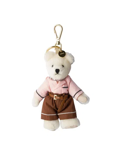 Prada Women's Teddy Bear Keychain Charm In White