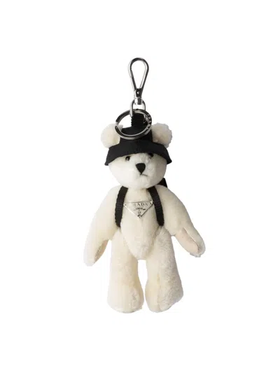 Prada Women's Teddy Keychain Charm In White