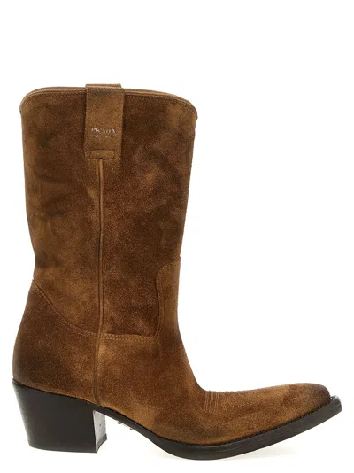 Prada Women Texan Suede Boots