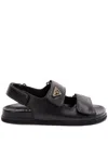 Prada Open-toe Black Lamb Leather Sandals With Adjustable Straps In Black