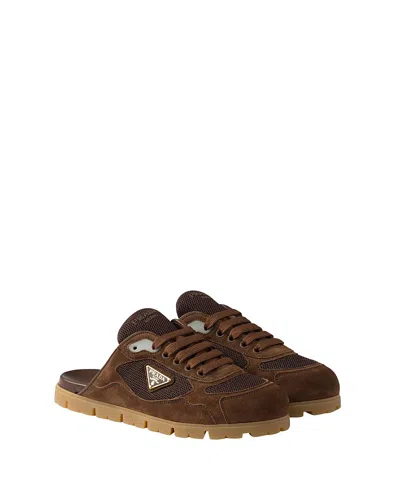 Prada Trail Mesh Fabric And Suede Mules
