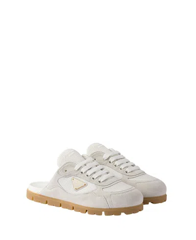 Prada Trail Mesh Fabric And Suede Mules