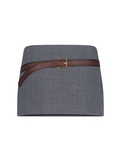 Prada Women Trompe-l'œil Belted Mini Skirt In Gray