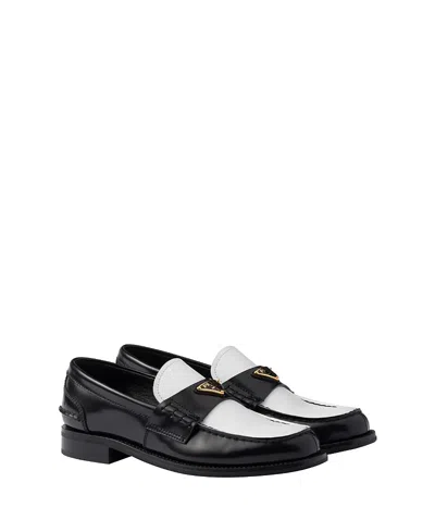 PRADA WOMEN'S TWO-TONE BRUSHED LEATHER LOAFERS