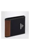 Prada Two-tone Fabric And Suede Wallet In Black