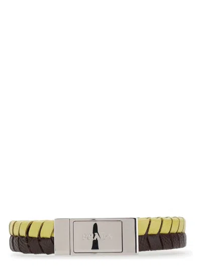 PRADA WOMEN'S TWO-TONE LEATHER BRACELET | SIZE SMALL | 2IB1502E26 COLOR F03F6