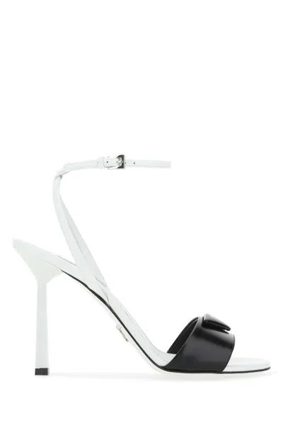Prada Women Two-tone Leather Sandals In Black