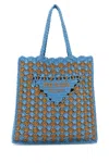 Prada Light Blue And Caramel Crochet Shopping Bag