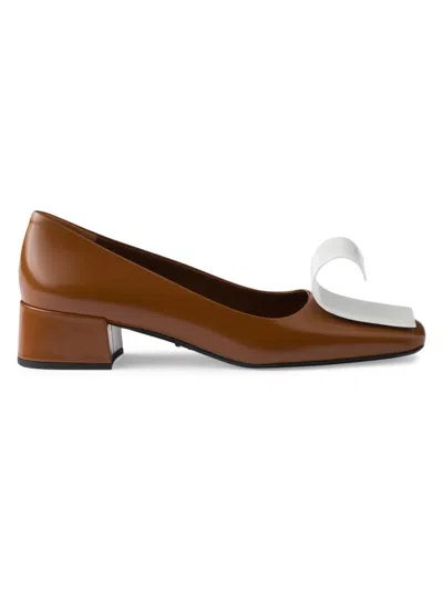 Prada Women's Two-tone 35mm Brushed Leather Pumps In Brown