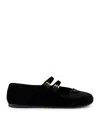 Prada Triangle Logo Velvet Ballet Flats In Black