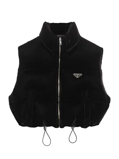 Prada Women's Velvet Down Vest In Black