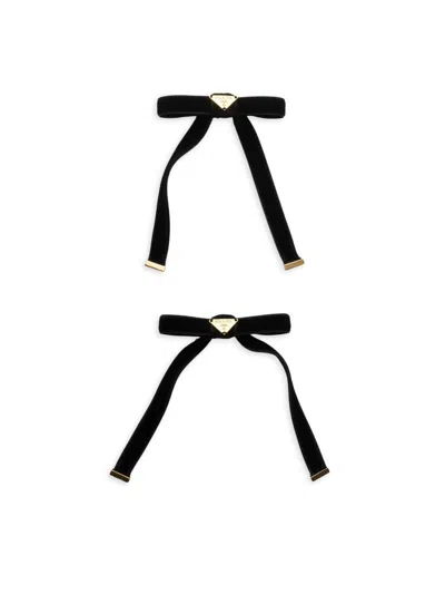 Prada Women's Velvet Hair Clips In Black