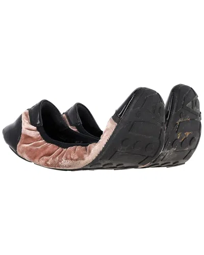 PRADA PRADA WOMEN'S VELVET SPORT PATENT LEATHER CAP TOE BALLET FLAT