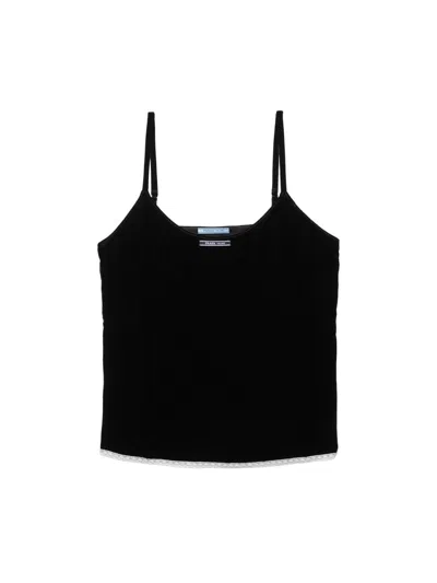 Prada Lace-trimmed Velvet Camisole In Black