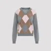 Prada Argyle-pattern V-neck Cashmere Sweater In Gray