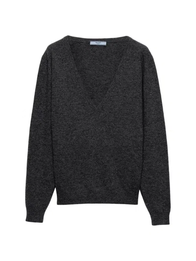 Prada Women's V-neck Wool Sweater In Orange