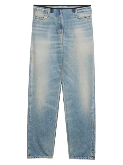 Prada Womens Blue Straight-leg Washed Denim Jeans