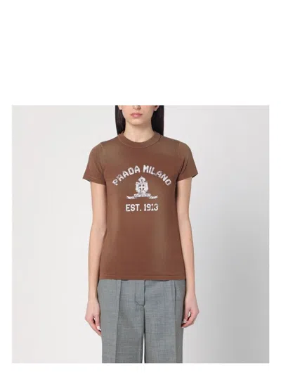 PRADA WOMEN'S WASHED T-SHIRT WITH LOGO PRINT