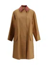 Prada Cotton Overcoat With Contrast Collar And Front Pockets In Brown