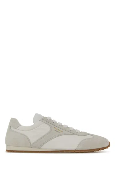 Prada White Lace Up Sneakers In Multi