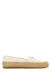Prada Round Toe Leather Espadrilles In Neutral