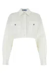 Prada Cropped Poplin Shirt With Buttoned Cuffs In White