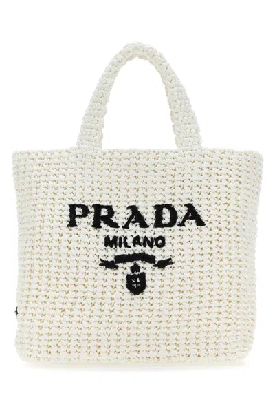 Prada Straw Handbag With Iconic Logoed Triangle In Beige