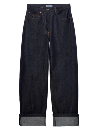 Prada Selvedge Cotton Oversized Jeans In Blue