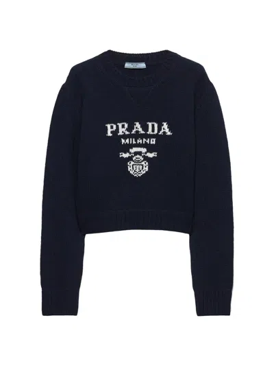 Prada Women's Wool And Cashmere Crewneck Sweater In Blue