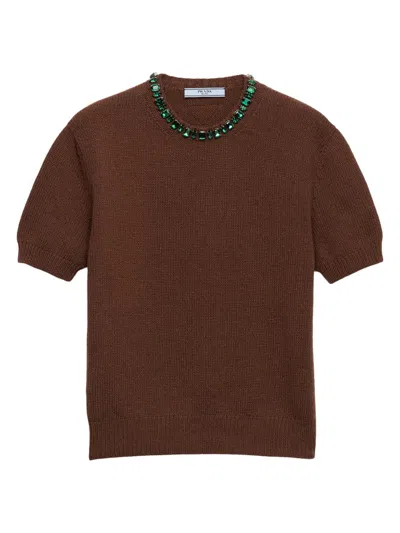Prada Women's Wool And Cashmere Crew-neck Sweater In Brown
