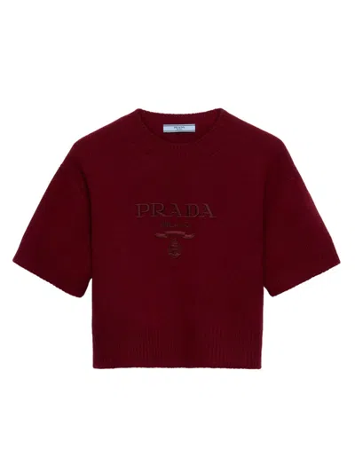 Prada Wool And Cashmere Crew-neck Sweater In Red