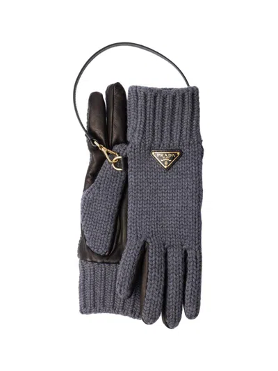 Prada Women's Wool And Nappa Leather Gloves In Gray