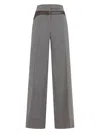 Prada Technical Wool Pants With Printed Belt In Nude & Neutrals