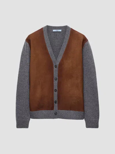 Prada Women's Wool And Suede Cardigan In Grey