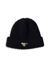 Prada Wool Logo Beanie In Blue