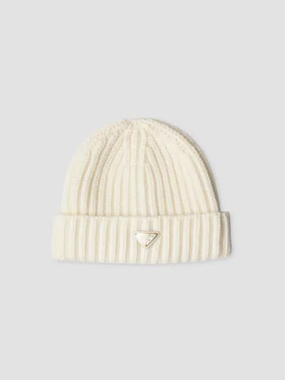 Prada Women's Wool Beanie In Cream Beige