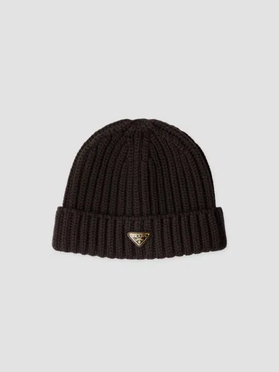 Prada Women's Wool Beanie In Dark Brown