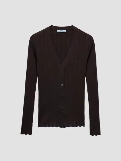 Prada Women's Wool Cardigan In Brown