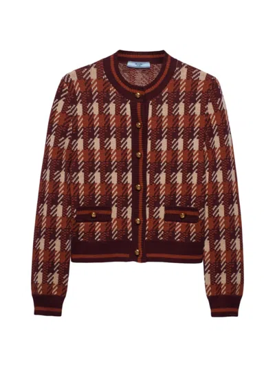 Prada Patterned Wool Cardigan In Dark Red