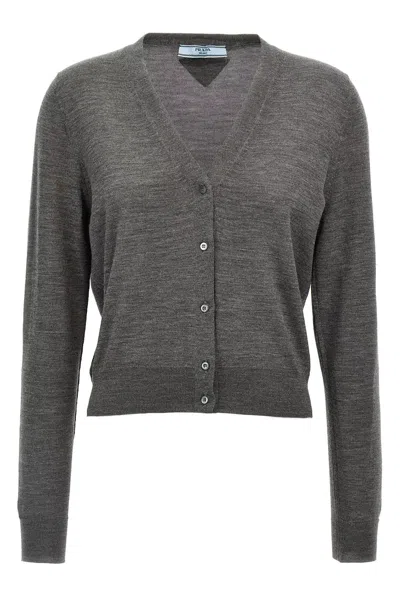 Prada Women Wool Cardigan In Gray