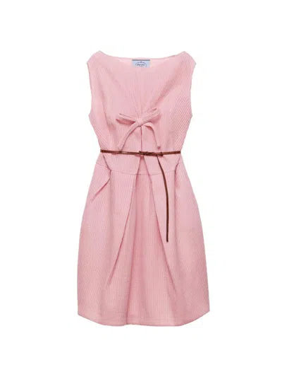 Prada Bow-detail Pleated Dress In Pink